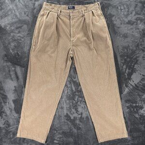 Vintage Polo Ralph Lauren USA Made Corduroy Pleated Pants Khaki 36x30 Men Prep